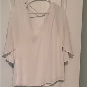 White House Black Market white V-Neck Flutter Sleeve Blouse
